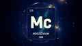 Moscovium as Element 115 of the Periodic Table 3D illustration on blue background Royalty Free Stock Photo