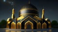 3d illustration of mosque with golden dome at night. Ramadan Kareem background