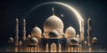 3d illustration of mosque and moon at night, Ramadan Kareem background Royalty Free Stock Photo