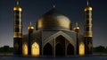 3D Illustration of a Mosque at Night, Ramadan Kareem