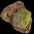 3d illustration of moss covered rocks isolated on black background Royalty Free Stock Photo