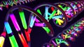 Multicolored neon light-like twisted DNA strand made of glass and metal