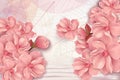 3d illustration mural wallpaper . pink flowers in light background for wall decorative .