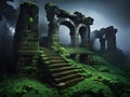 3d illustration of a mysterious fantasy castle with a fantasy stone wall