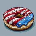 3d illustration. National donut day. Donut glazed in the colors of USA flag.