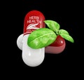 3d Illustration of Natural vitamin pills, Alternative medicine, isolated black Royalty Free Stock Photo