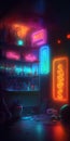 3d illustration of neon bar interior. Night club with neon lights. Royalty Free Stock Photo