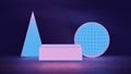 3D illustration of neon light display blocks. Production promotion and design mockup pedestal - trendy minimal render