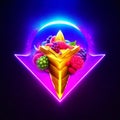 3d illustration of a neon sign with fruits and ice cream. generative AI Royalty Free Stock Photo
