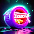 3d illustration of a neon sign with the word DIVORNO and a glass jar full of lemon slices. generative AI Royalty Free Stock Photo