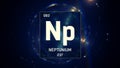 Neptunium as Element 93 of the Periodic Table 3D illustration on blue background
