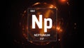 Neptunium as Element 93 of the Periodic Table 3D illustration on orange background