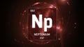 Neptunium as Element 93 of the Periodic Table 3D illustration on red background