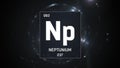Neptunium as Element 93 of the Periodic Table 3D illustration on silver background