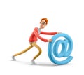 3d illustration. Nerd Larry with email sign. Social media concept.