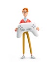 3d illustration. Nerd Larry with gamepad. Gaming concept.