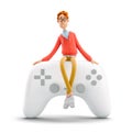 3d illustration. Nerd Larry with gamepad. Gaming concept.