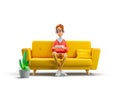 3d illustration. Nerd Larry playing video games while sitting in sofa. Gaming concept.