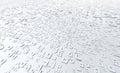 In a 3D illustration, a neural network of points and numbers visualizes terabytes of binary code data streaming through Royalty Free Stock Photo