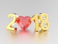3D illustration new year 2018 gold numbers and a red diamond heart Royalty Free Stock Photo
