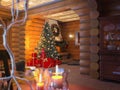 3D illustration New year interior with Christmas tree, presents Royalty Free Stock Photo
