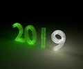 3d illustration 2019 New Year wireframe neon light.