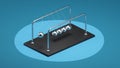 3D Illustration of a Newton`s Cradle, Chrome Metal Spheres with Reflections in Colliding Movement Motion Concept, Isometric View