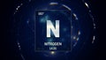 Nitrogen as Element 7 of the Periodic Table 3D animation on blue background