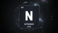 Nitrogen as Element 7 of the Periodic Table 3D animation on silver background
