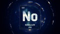 Nobelium as Element 102 of the Periodic Table 3D illustration on blue background
