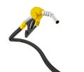 3D illustration, nozzle pumping gasoline in a tank, of fuel nozzle pouring gasoline over white background.