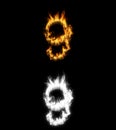 3D illustration of the number on fire with alpha layer