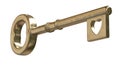 3d illustration of an old key for heart as a charm