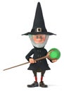 3d illustration funny wizard with staff