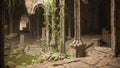 3D illustration of an old medieval fantasy gothic temple ruin built in a mountain cave