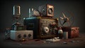 3d illustration of an old radio set with electronic components on a dark background Royalty Free Stock Photo