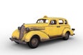 3D illustration of an old rusty vintage yellow taxi cab isolated on white