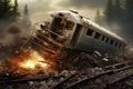 3d illustration of an old train wreck in the middle of the forest, Train crashes in car, AI Generated