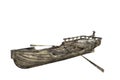 3D illustration of an old wooden rowing boat with oars isolated on a white background