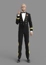 3D-illustration of an older elegant cartoon butler in military uniform