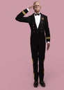 3D-illustration of an older elegant cartoon butler in military uniform