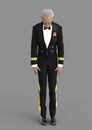 3D-illustration of an older elegant cartoon butler in military uniform