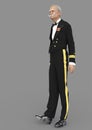 3D-illustration of an older elegant cartoon butler in military uniform