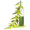 3D Illustration Olive Branch and Bottle with Oil