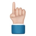 3d illustration of one finger. Cartoon character hand pointing gesture