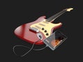 3d illustration of online guitar lessons. Musical app concept.