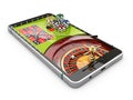 3d illustration of online Internet casino app, roulette with chips on the phone, isolated white Royalty Free Stock Photo