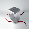 3D illustration of open gift box with red ribbon. Royalty Free Stock Photo