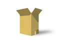 3D Illustration Open or Unbox Light brown Cardboard box isolated Royalty Free Stock Photo