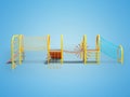 3D illustration of orange childrens playground for mobile games with slide and net in cylinder on blue background with shadow